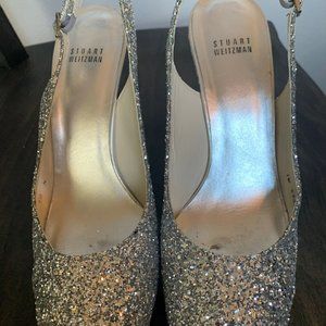 Stuart Weitzman Silver Glitter Heels Size 10